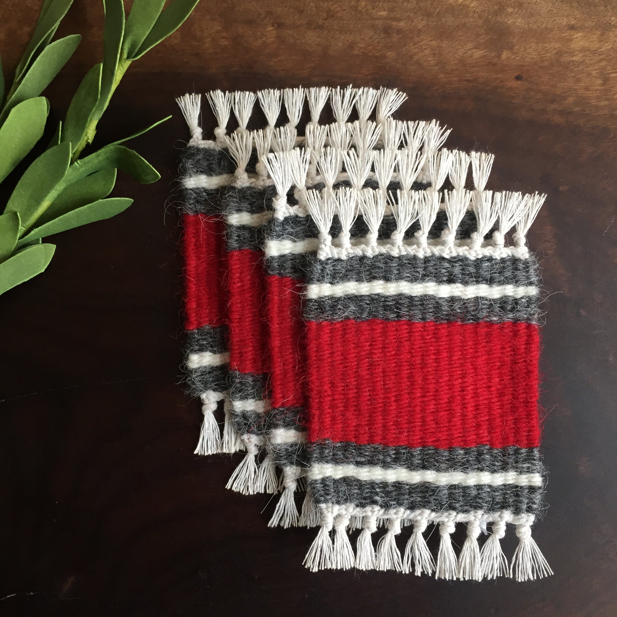 Striped Red, Grey & White (set of 4) - Free Shipping