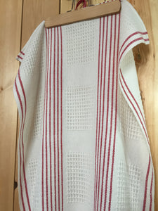 White & Red Striped Handwoven Tea Towel (100% Cotton)