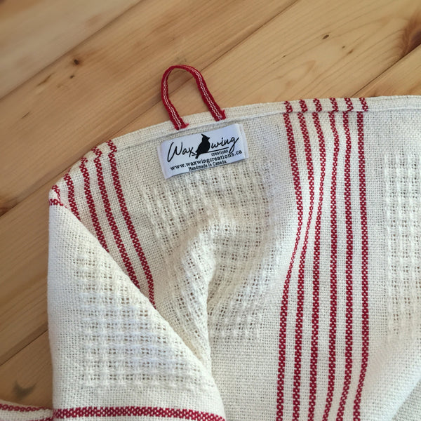 White & Red Striped Handwoven Tea Towel (100% Cotton)