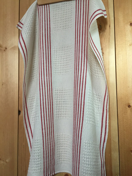 White & Red Striped Handwoven Tea Towel (100% Cotton)